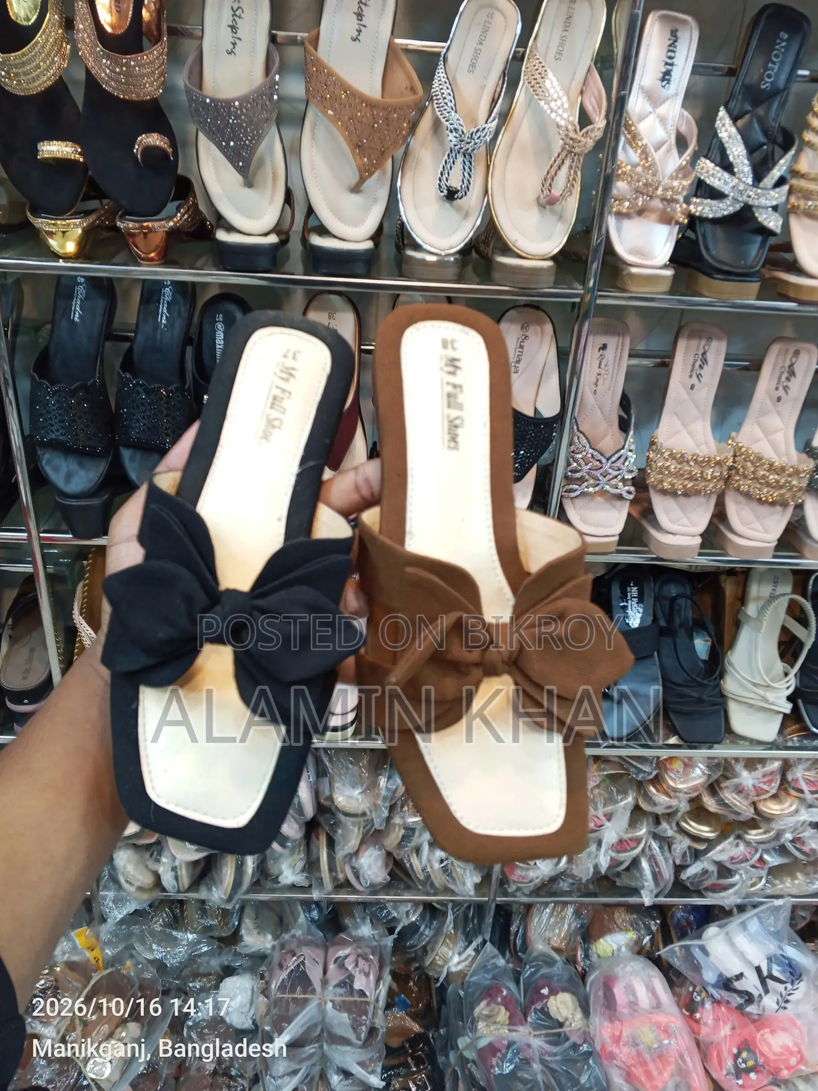 Womens Bow Design Flat Slide Sandals