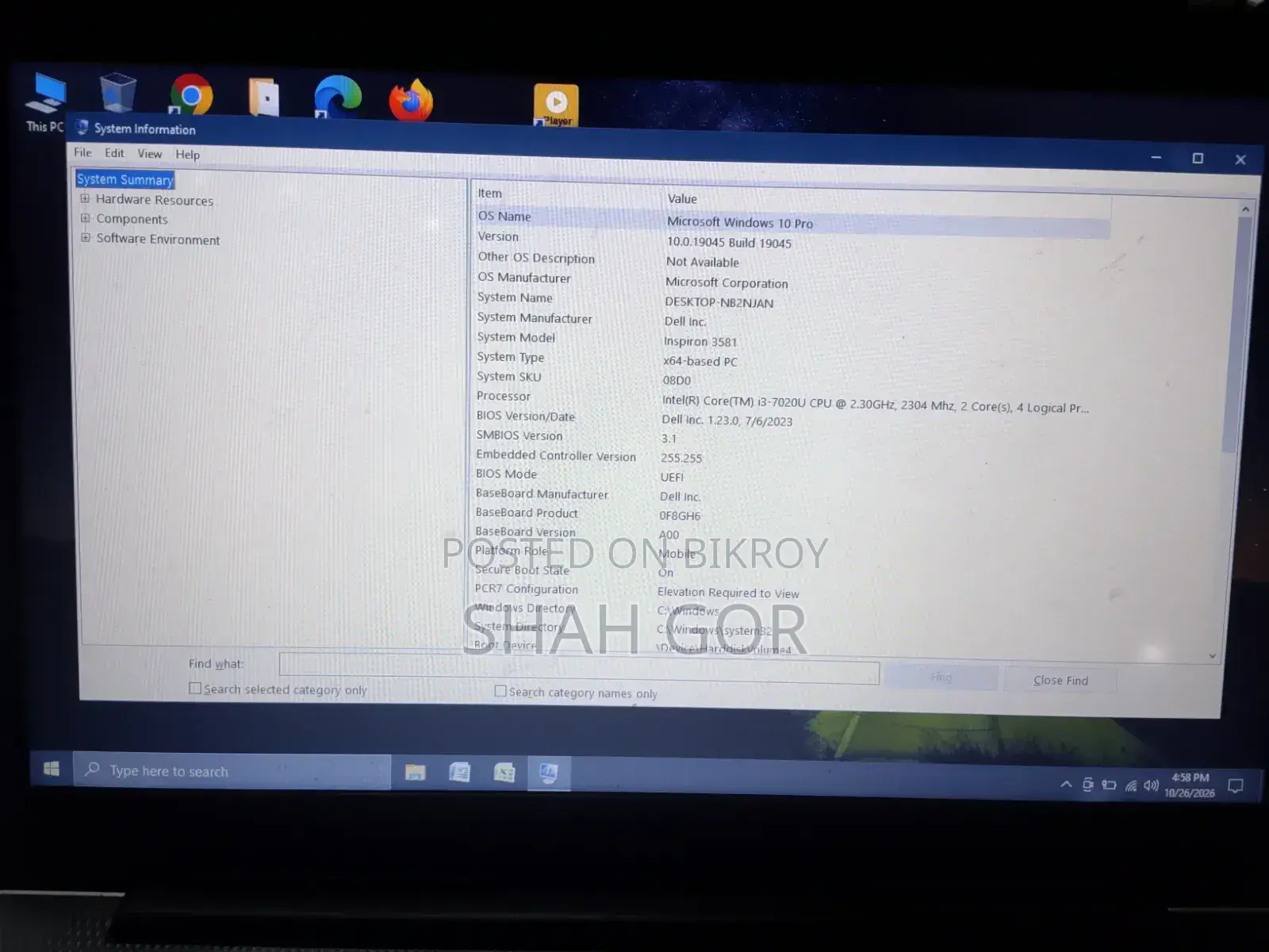 Laptop Dell Inspiron 15 3581 4GB Intel Core i3 HDD 1TB