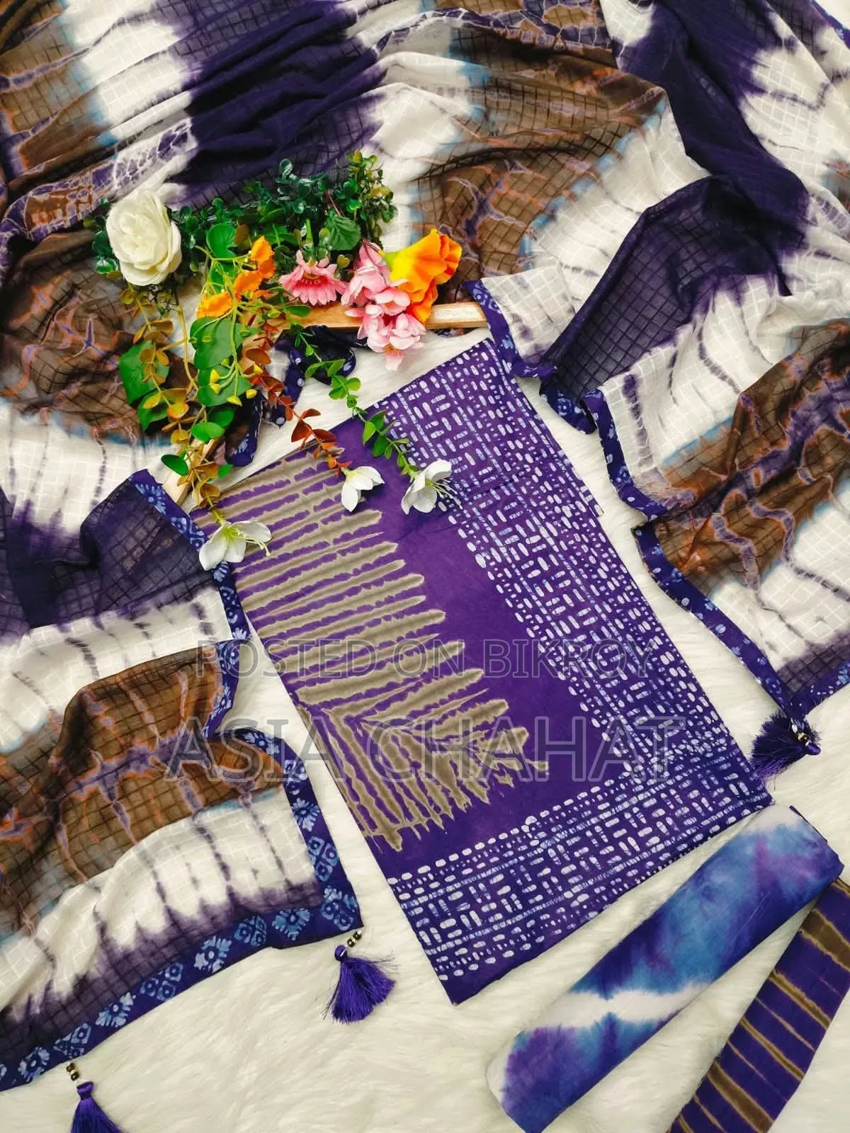 Unstitched Vegetable Tie-Dye Burnt Batik Three Piece