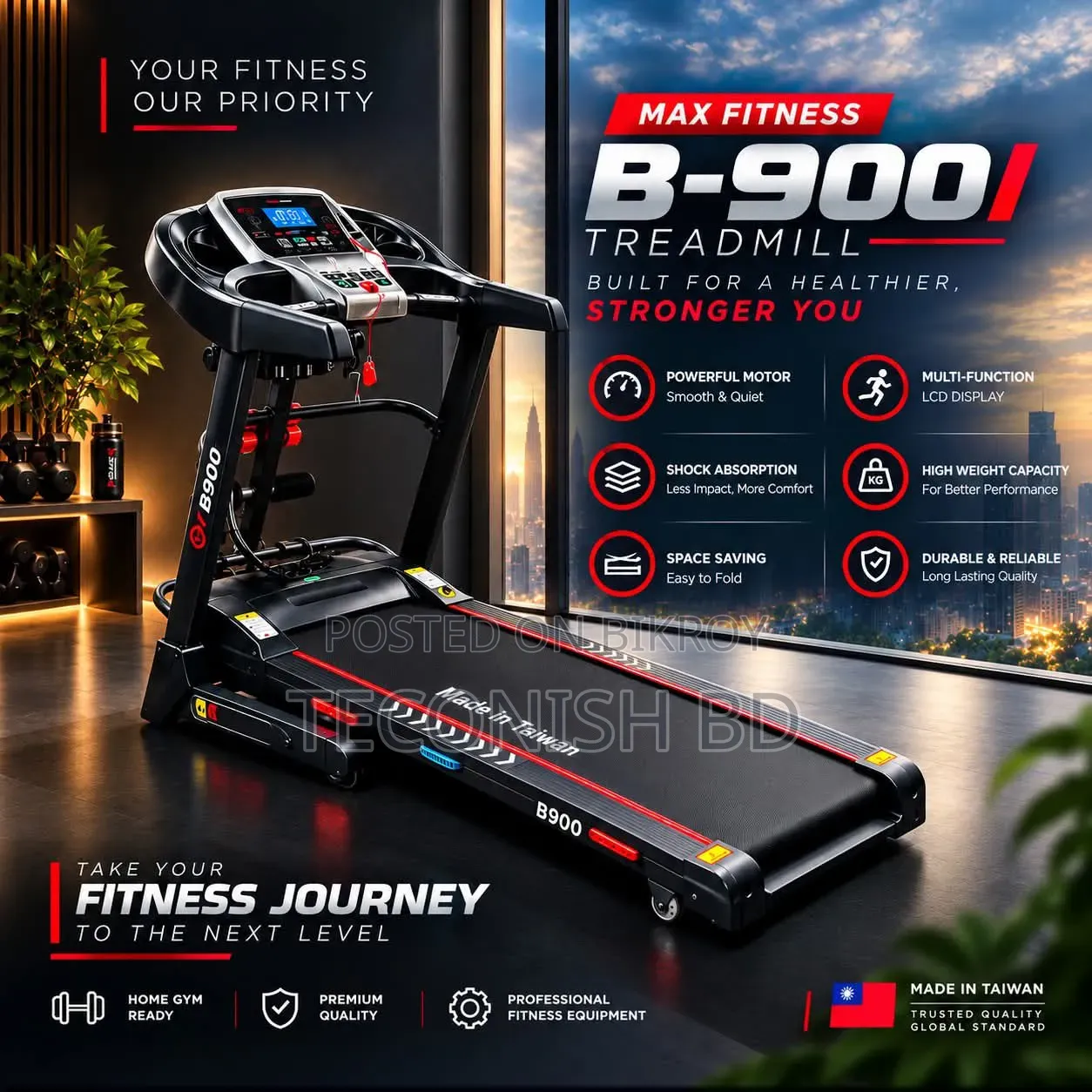 MAX FITNESS B-900 Premium Motorized Treadmill