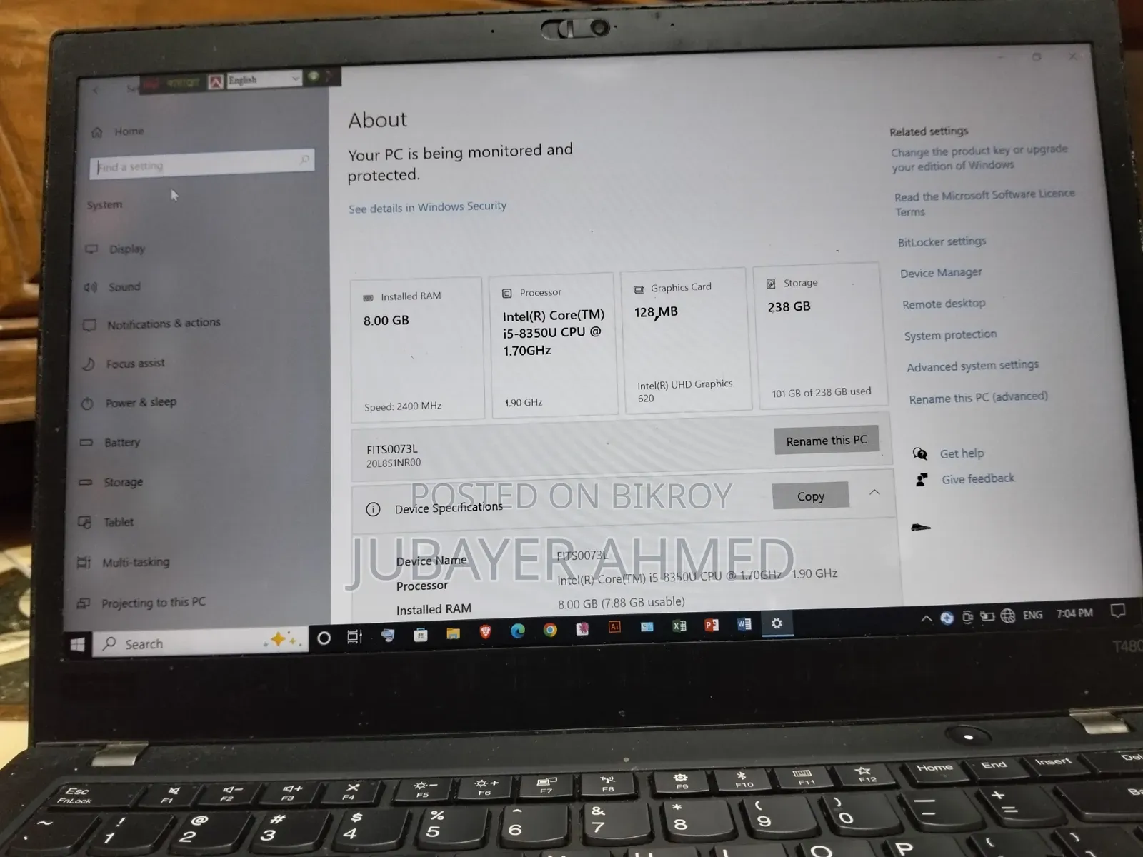 Laptop Lenovo ThinkPad T480s 8GB Intel Core i5 HDD+SSD 256GB