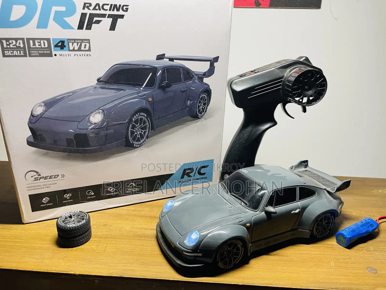 Porsche 993 911 RWB 4WD RC Drift Car With Tires & Traffic Cones