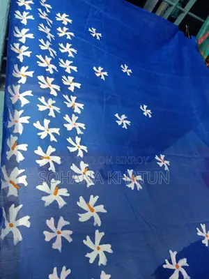 Royal Blue Half Silk Saree Hand Printed