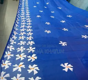 Royal Blue Half Silk Saree Hand Printed