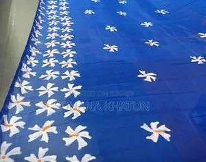 Royal Blue Half Silk Saree Hand Printed