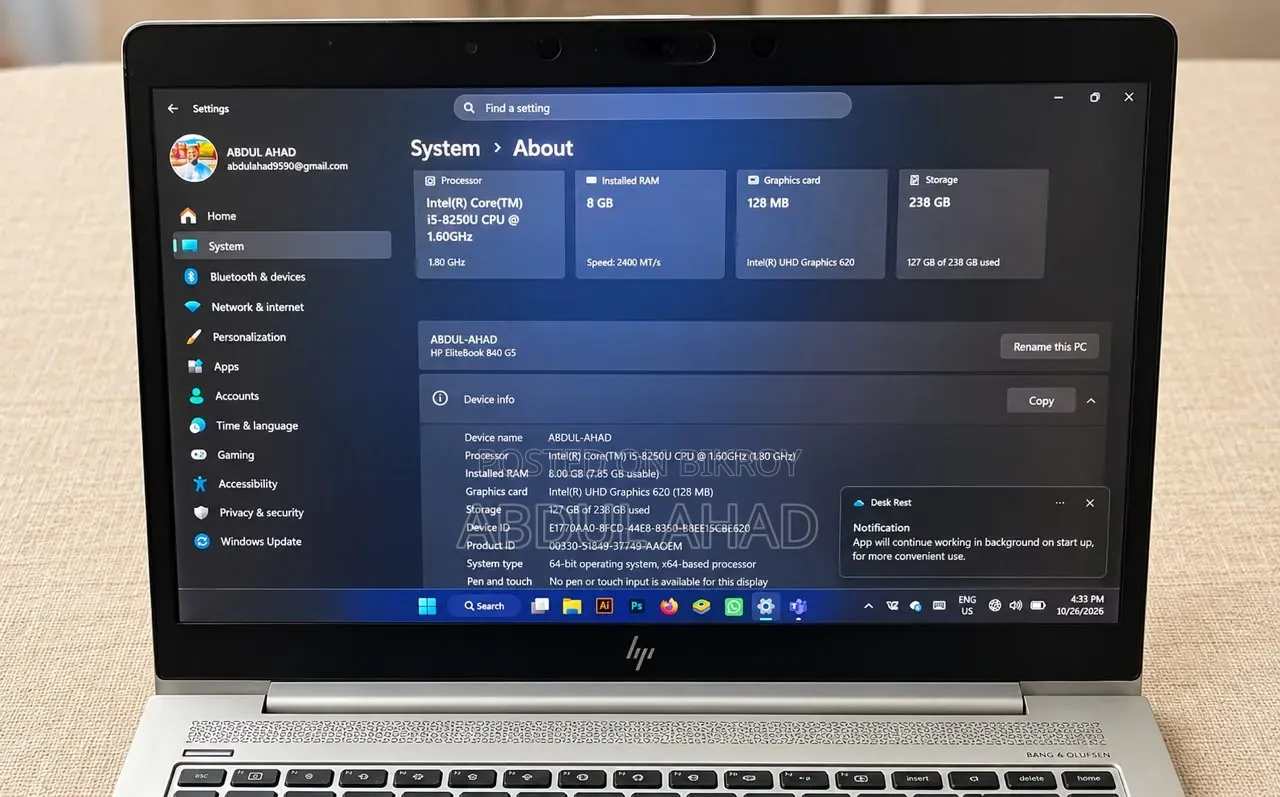 Laptop HP EliteBook 840 G5 8GB Intel Core i5 SSD 256GB