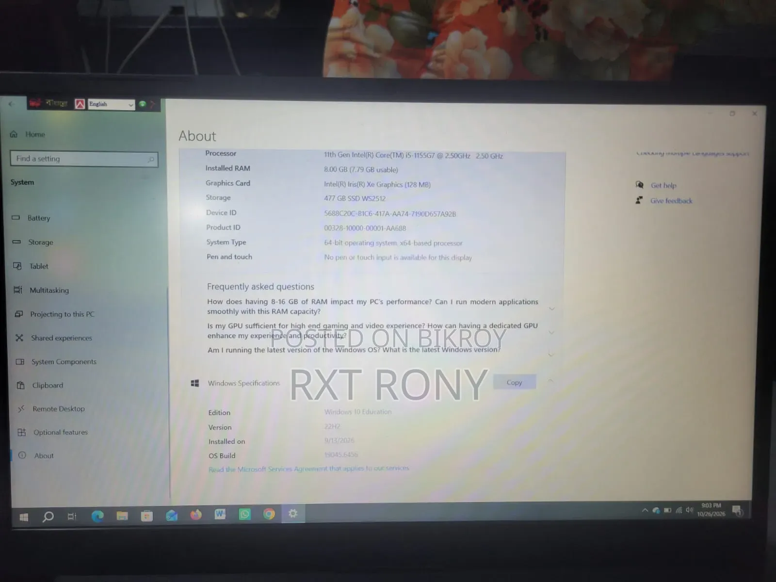 Laptop 8GB Intel Core i5 HDD+SSD 500GB