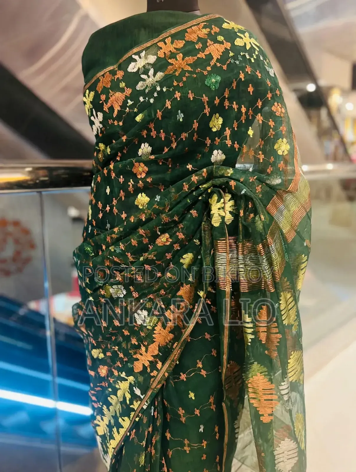 বটল গ্রিন অরিজিনাল ঢাকাই জামদানি শাড়ি-প্রি-লাভড-১ বার ব্যবহৃত