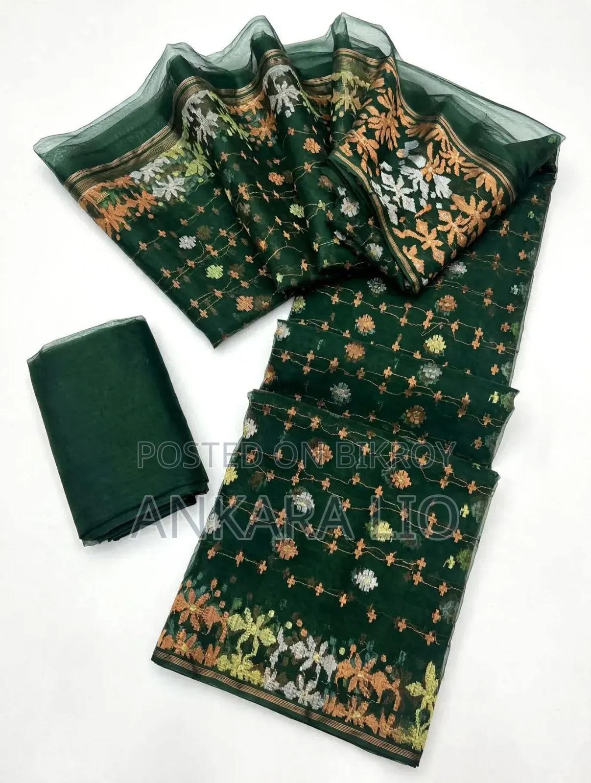 বটল গ্রিন অরিজিনাল ঢাকাই জামদানি শাড়ি-প্রি-লাভড-১ বার ব্যবহৃত