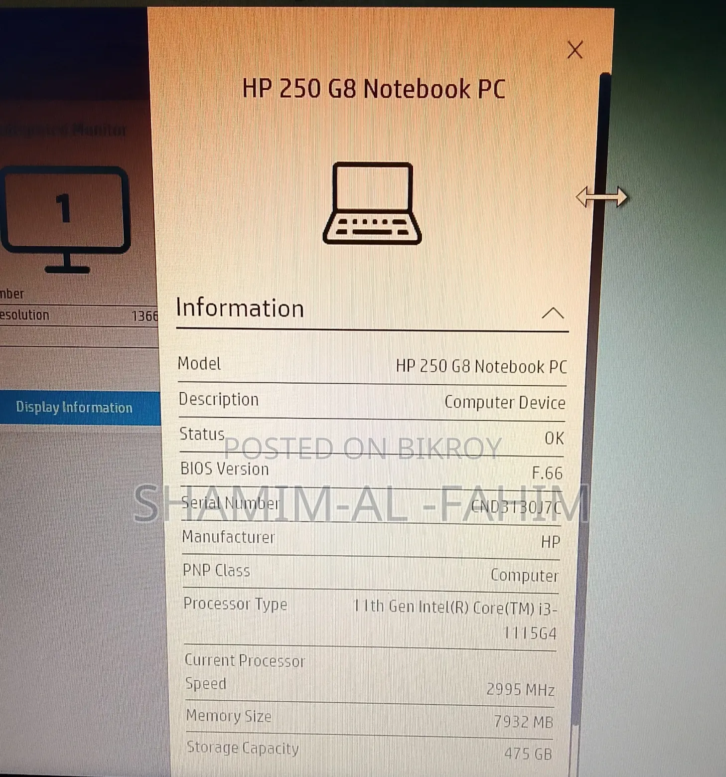 Laptop HP 250 G8 8GB Intel Core i3 SSD 512GB