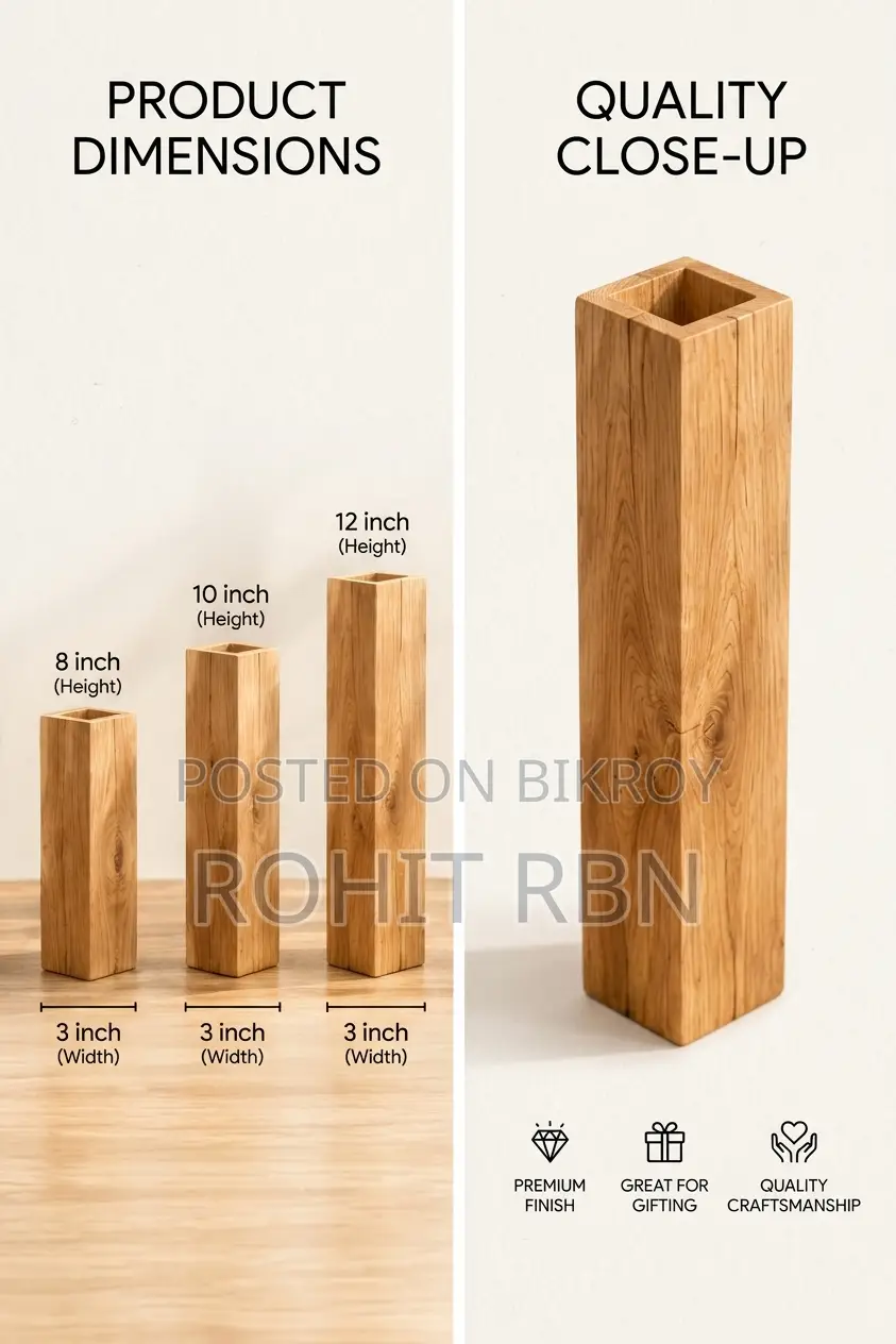 Premium Wooden Flower Vase Set - 3 Pieces