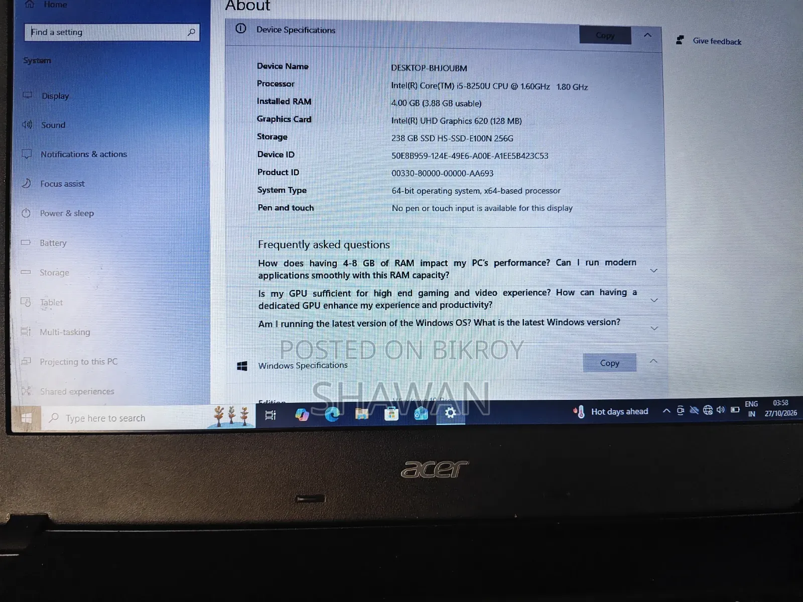 Acer TravelMate P2 4GB RAM Intel Core i5 256GB SSD Laptop