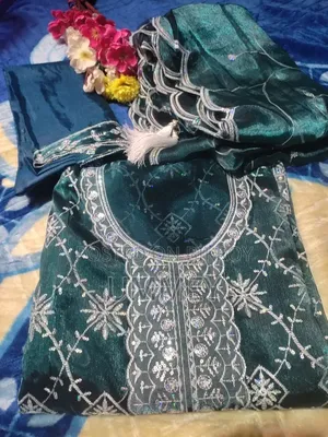 বটল গ্রিন হেভি এমব্রয়ডারি ৩ পিস | নতুন আনস্টিচড জিমি চ্যু