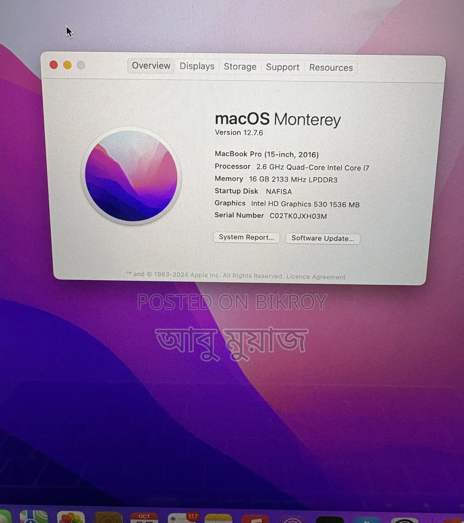 Laptop Apple MacBook Pro 2016 16GB Intel Core 7 SSD 256GB