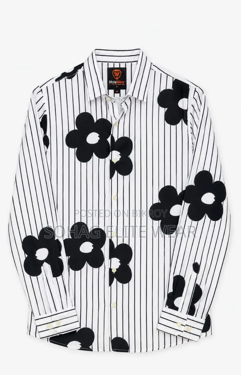Men's Full Sleeve Striped Floral Print Casual Shirt,, Sohag Elite Wear