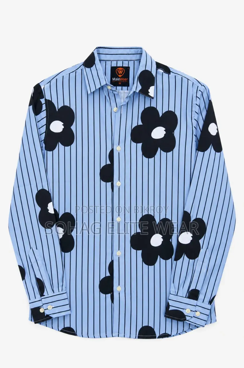 Men's Full Sleeve Striped Floral Print Casual Shirt,, Sohag Elite Wear