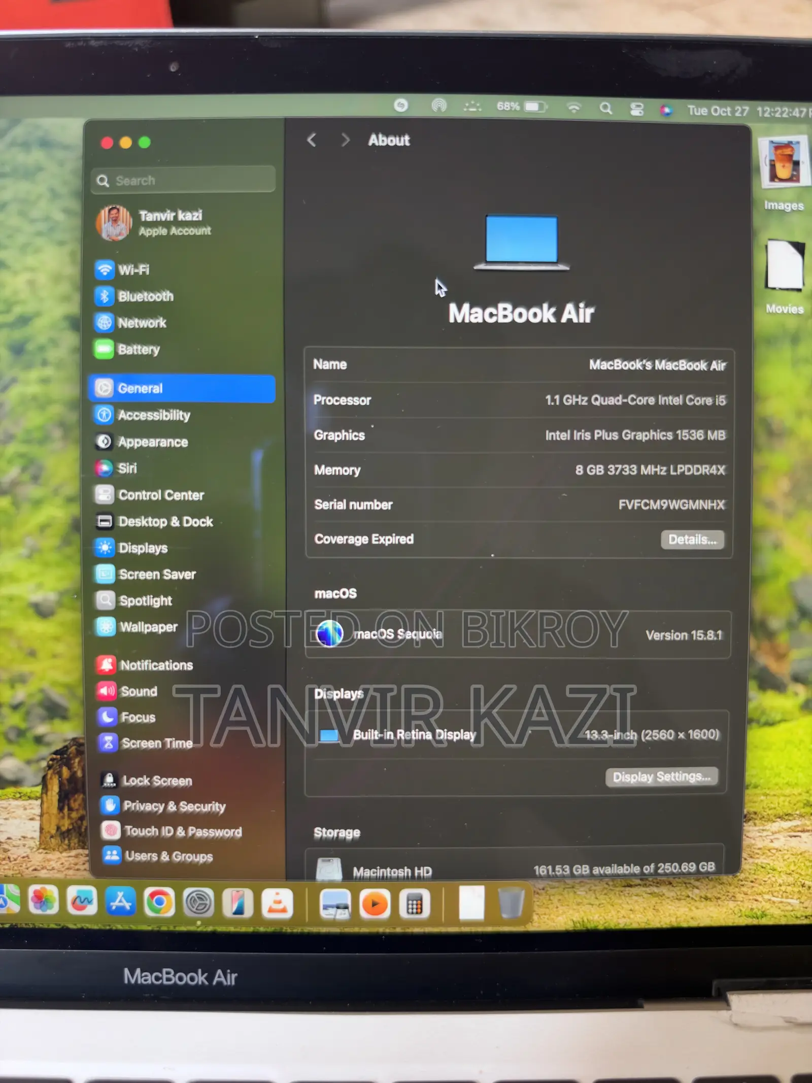 Laptop Apple MacBook Air 2020 8GB Intel Core i5 eMMC 256GB