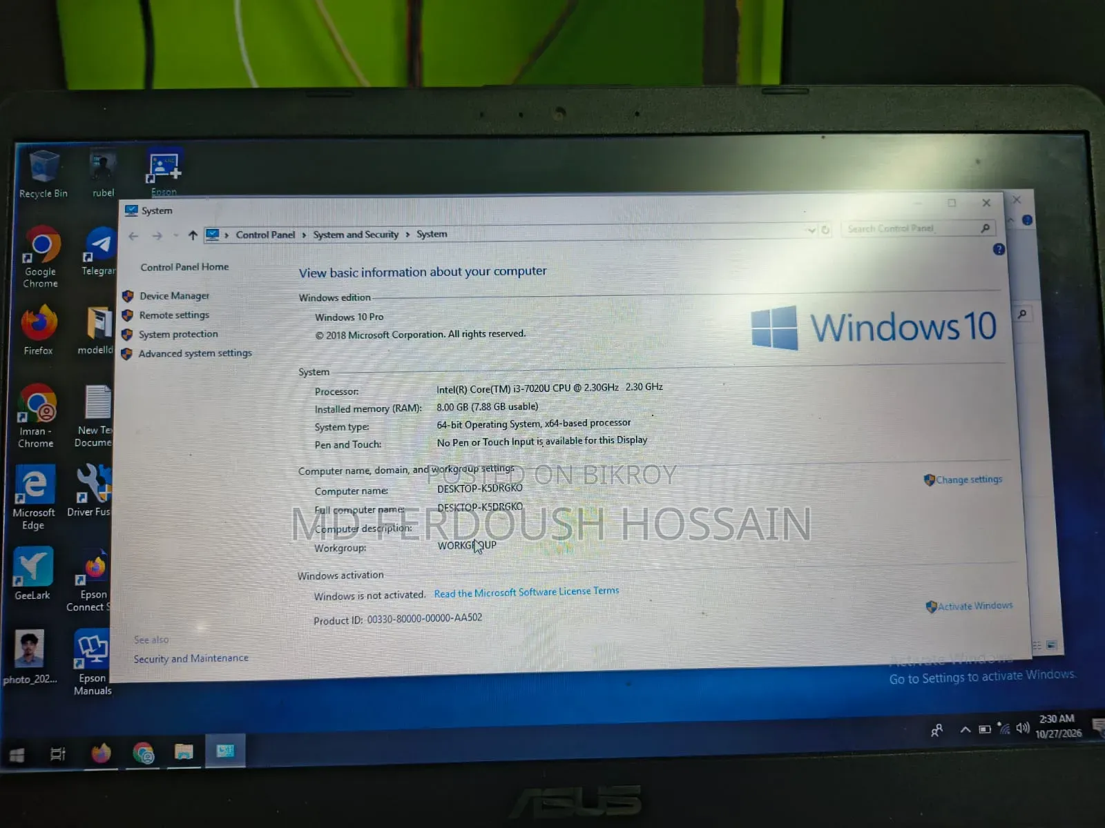 Laptop Asus A52JC 8GB Intel Core i3 HDD 128GB