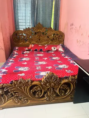 Teak wood carved bed and wardrobe for sale