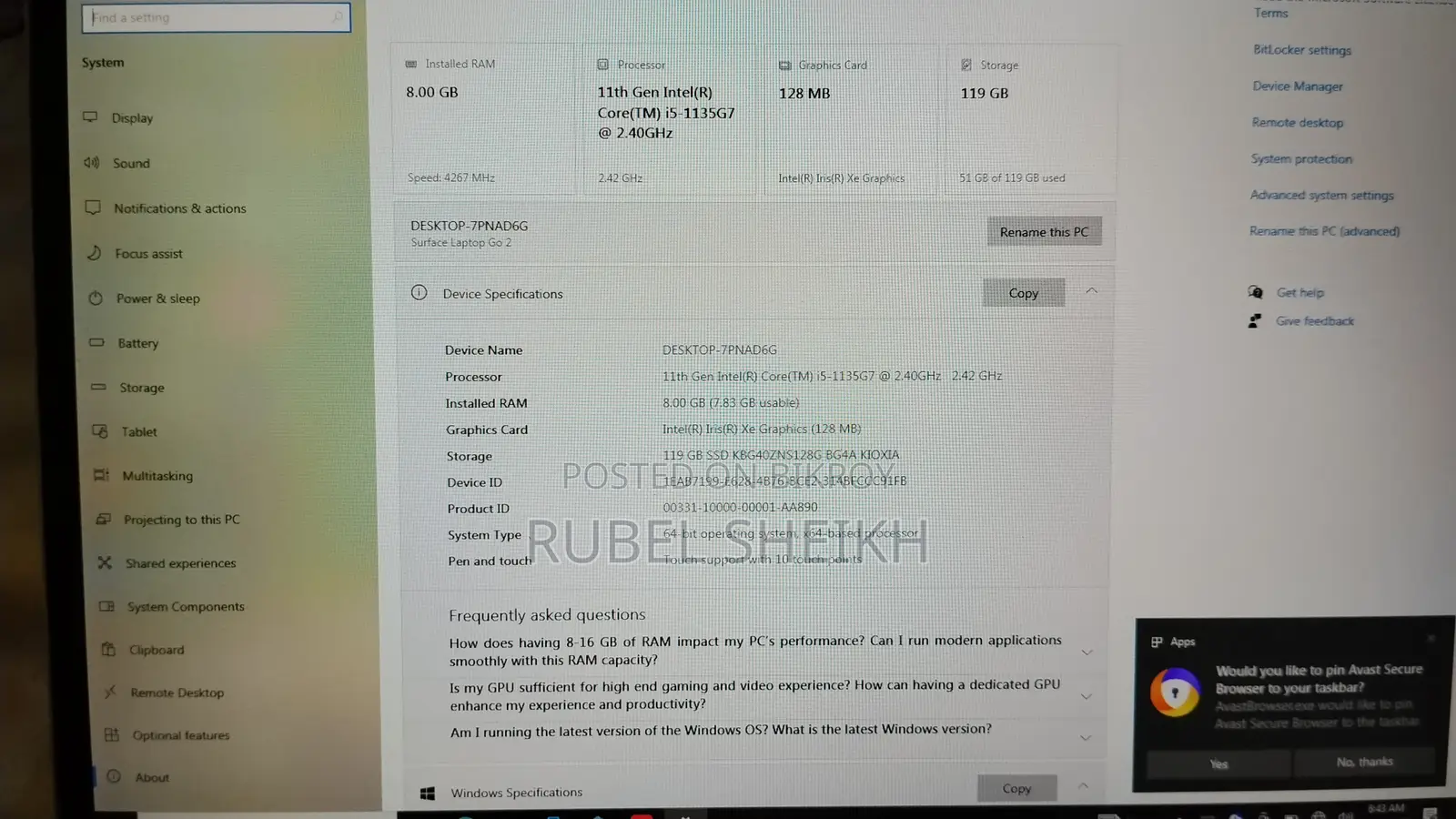 Laptop Microsoft Surface Go 2 8GB Intel Core i5 SSD 128GB
