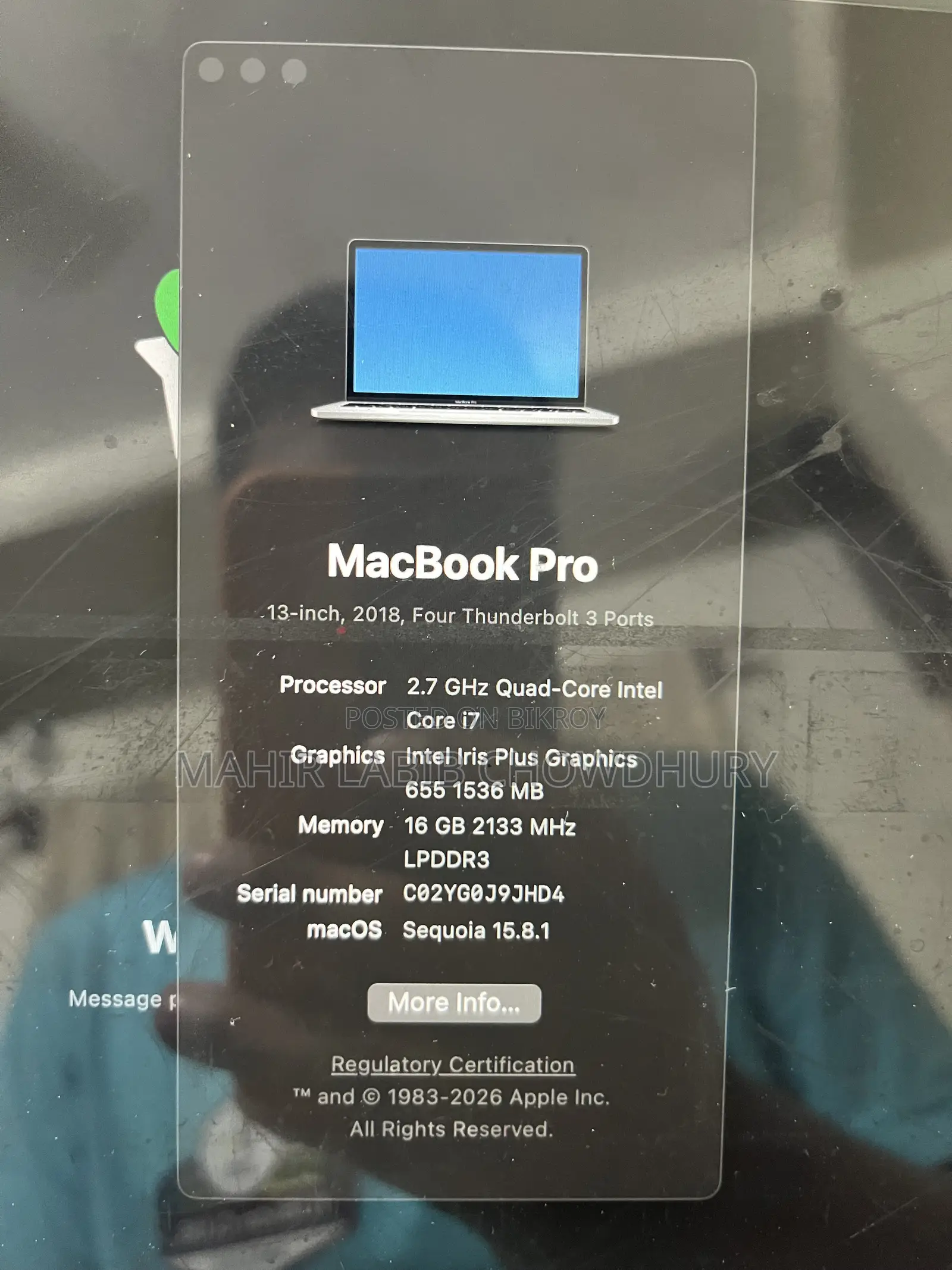Laptop Apple MacBook Pro 2018 16GB Intel Core i7 SSD 512GB