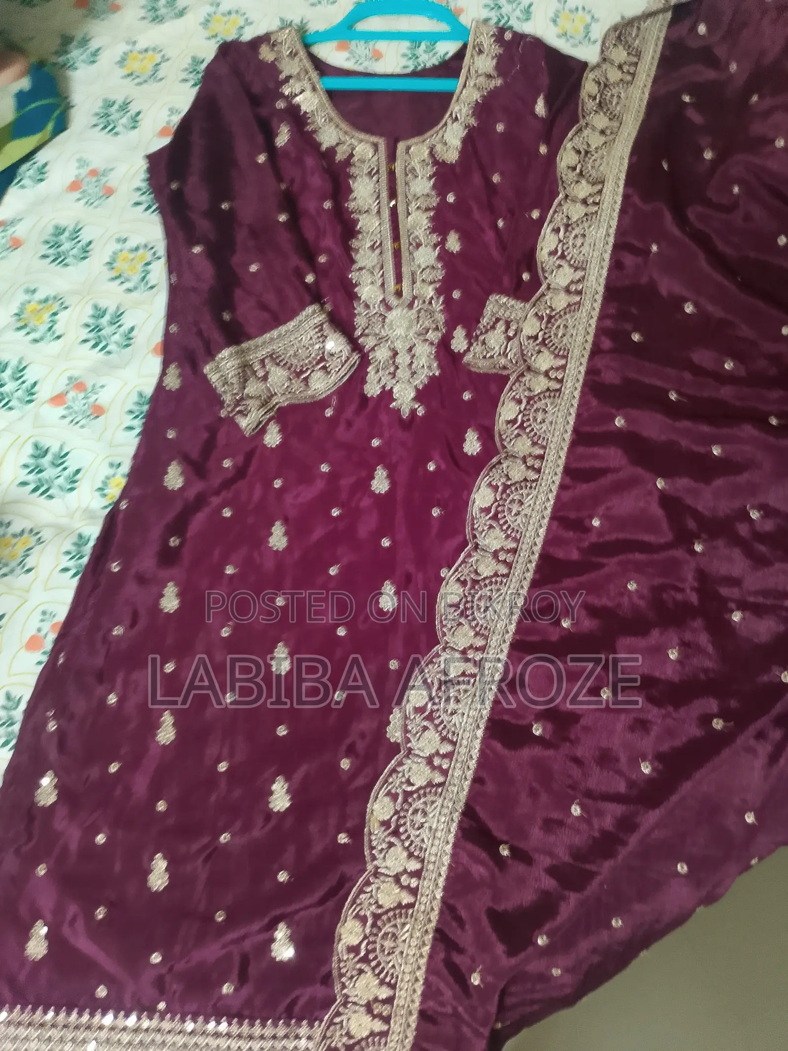 Plum Purple Pakistani Party Wear 2-Piece Dress With Dupatta