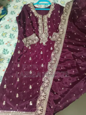 Plum Purple Pakistani Party Wear 2-Piece Dress With Dupatta