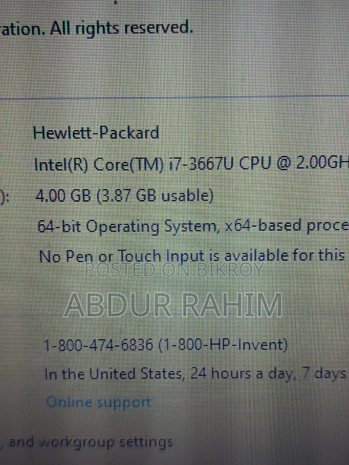 Toshiba Laptop Intel Core i7 2TB Hard Disk 4GB RAM