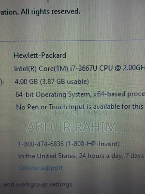Toshiba Laptop Intel Core i7 2TB Hard Disk 4GB RAM