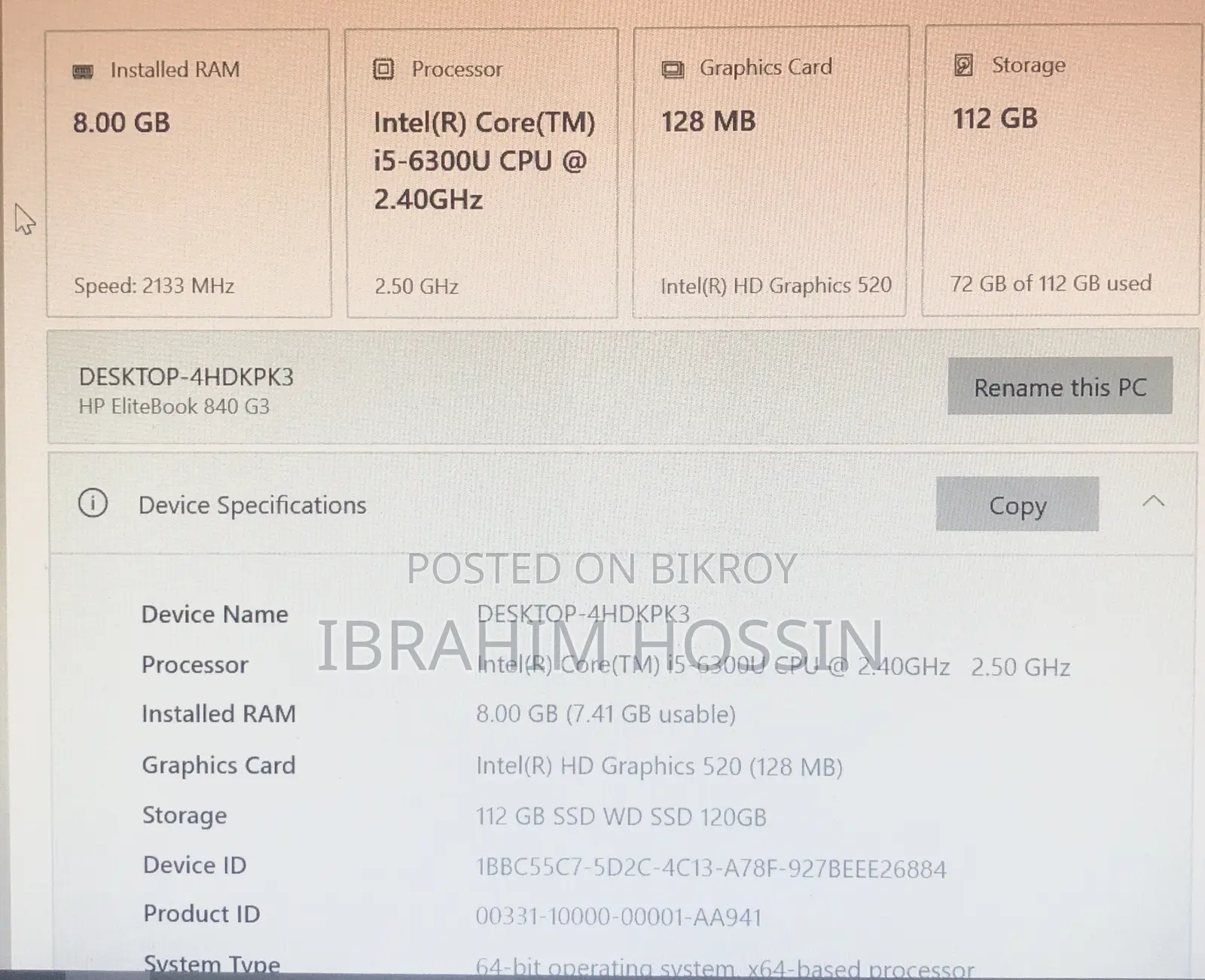 Laptop HP EliteBook 840 G3 8GB Intel Core i5 SSD 256GB