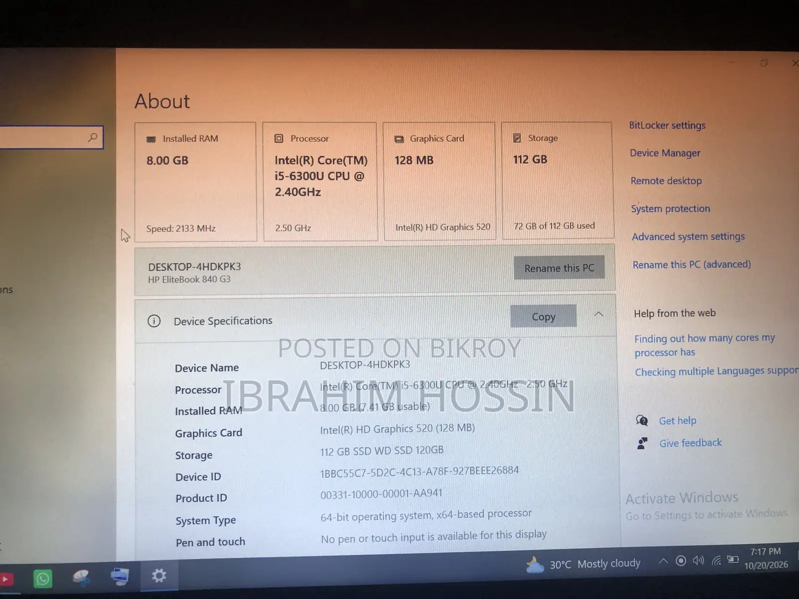 Laptop HP EliteBook 840 G3 8GB Intel Core i5 SSD 256GB