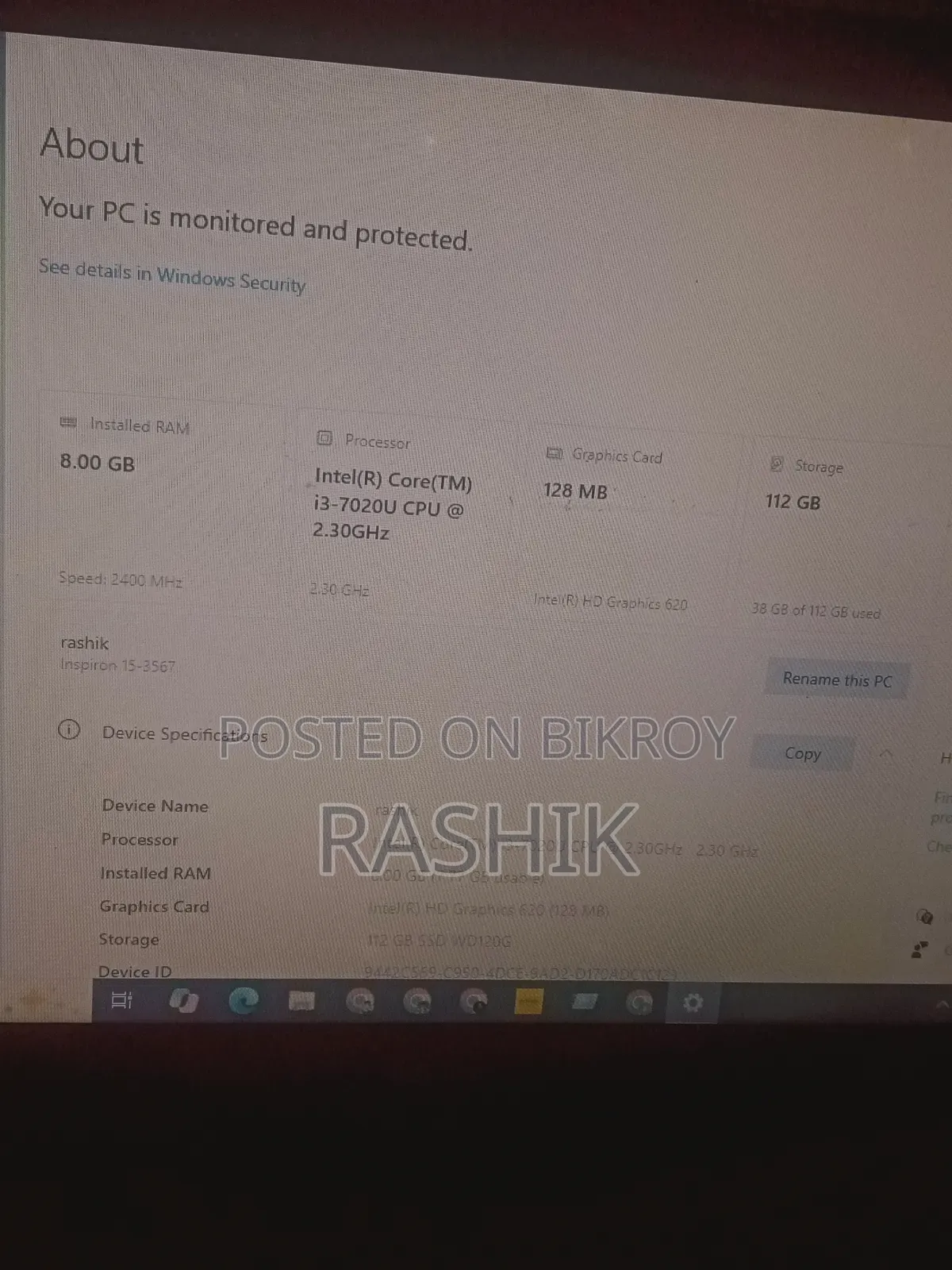 Laptop Dell Inspiron 15 8GB Intel Core i3 SSD 256GB