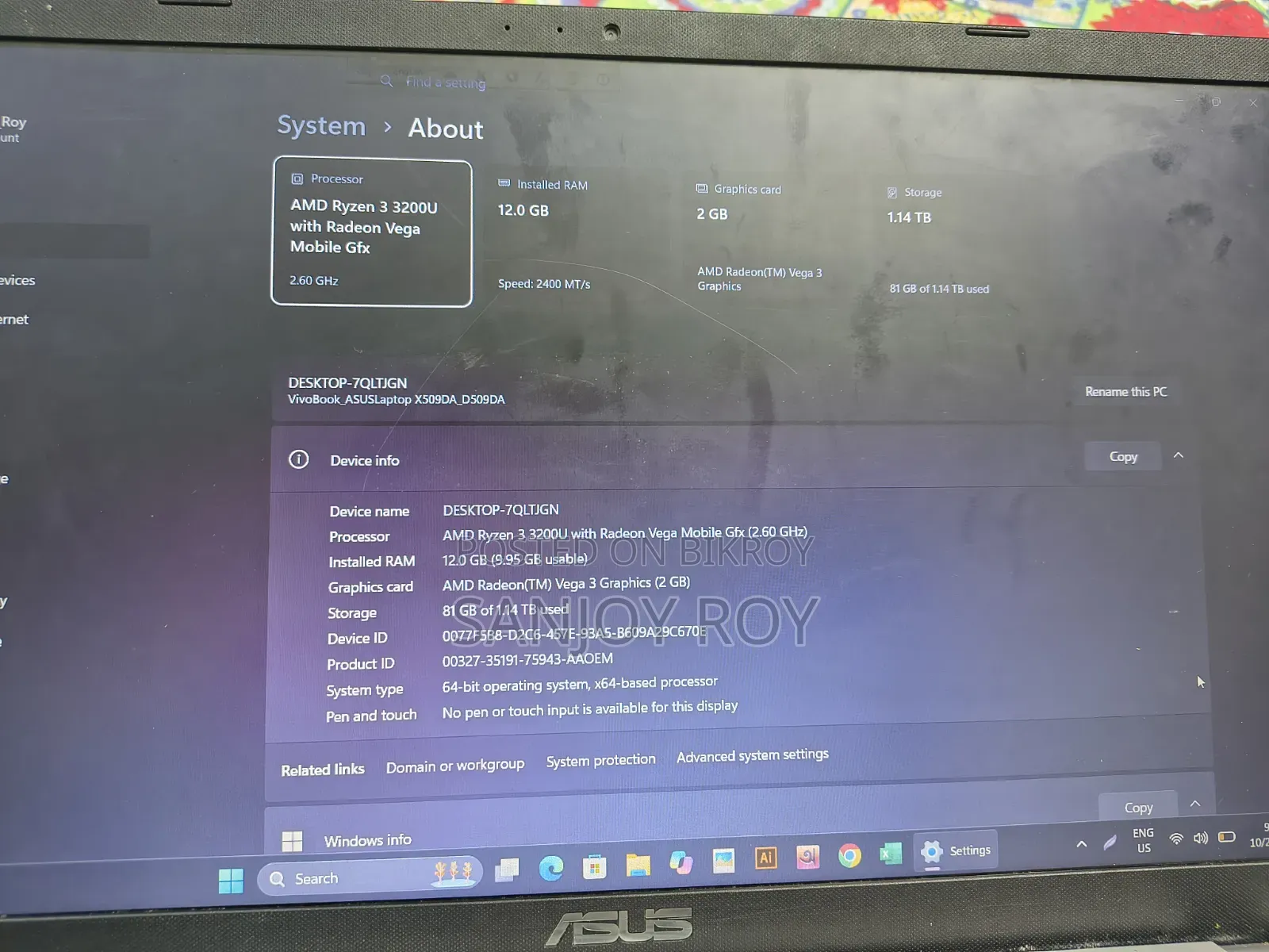 Laptop Asus VivoBook X540SA 12GB AMD Ryzen 3 SSD 1T