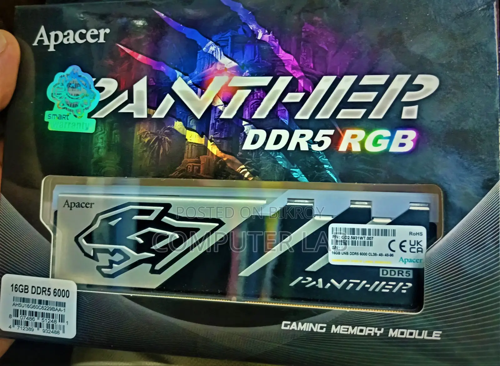 New Apacer Panther RGB 16GB DDR5 6000Mhz Grey & Black Desktop RAM
