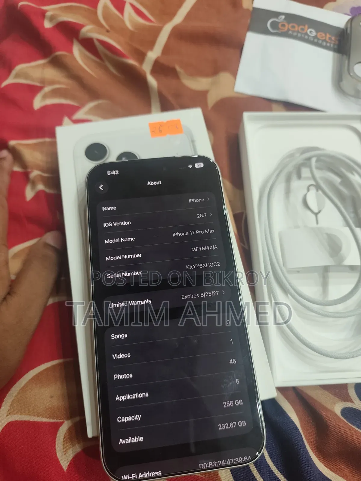 অ্যাপল আইফোন ১৭ প্রো ম্যাক্স ২৫৬ জিবি সাদা