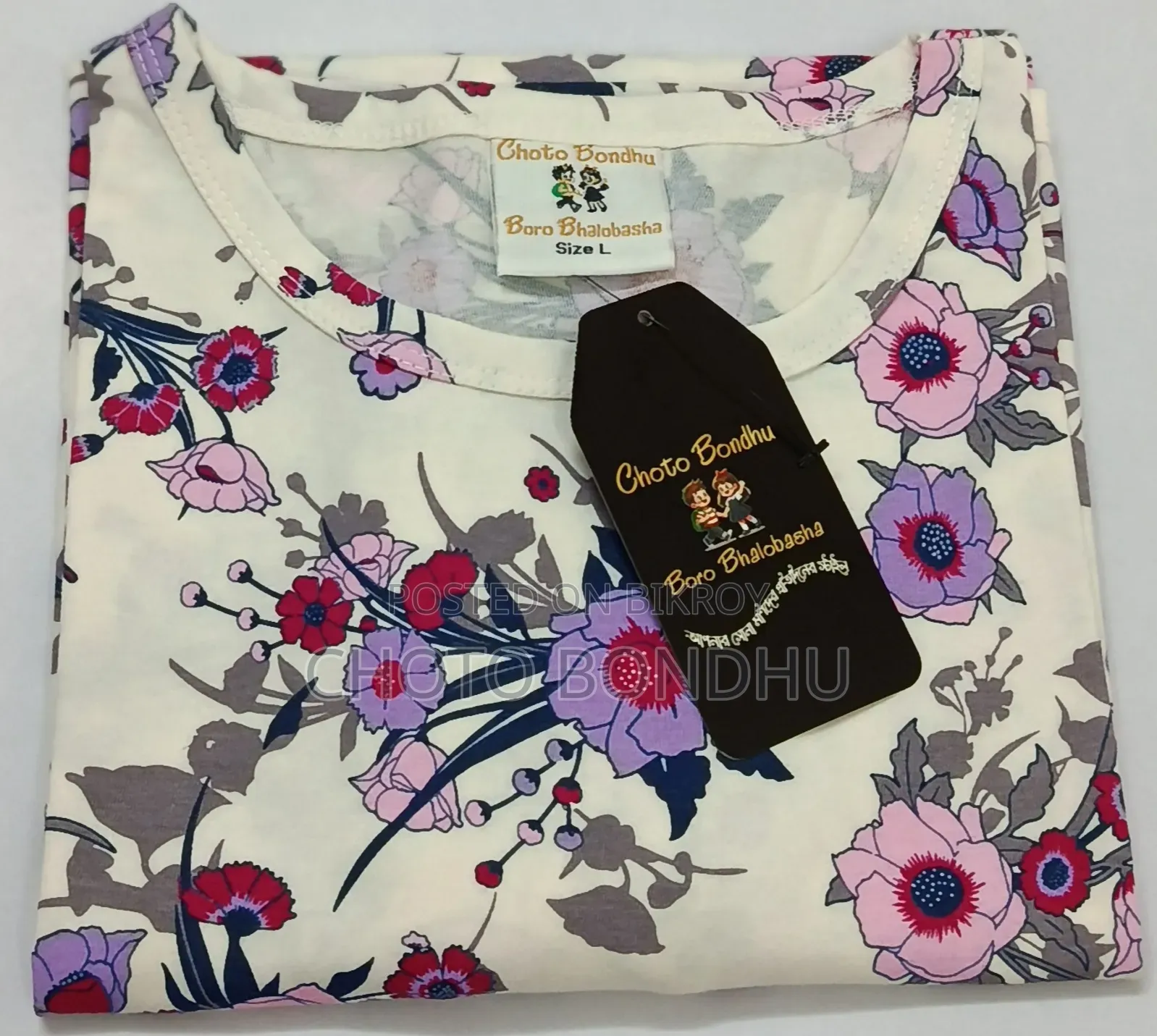 ছোট বন্ধু বড় ভালোবাসা - ফ্লোরাল কটন লং টি-শার্ট Size S M L XL