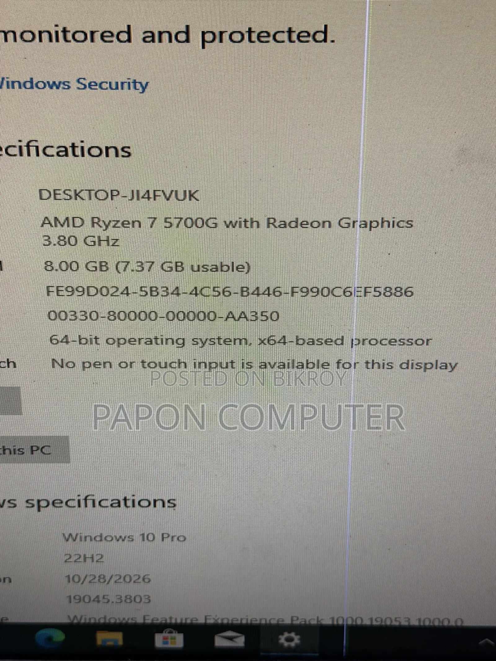 Desktop Computer 8GB AMD Ryzen 7 SSD 256GB