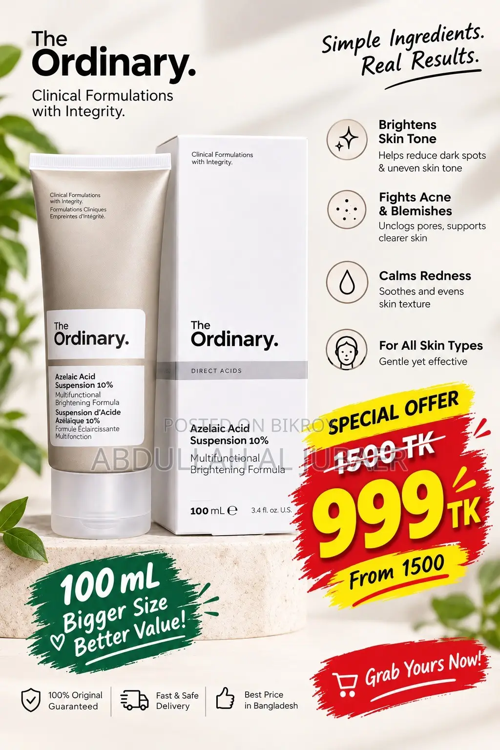 (100ml) The Ordinary Azelaic Acid Suspension 10% Brightening Formula