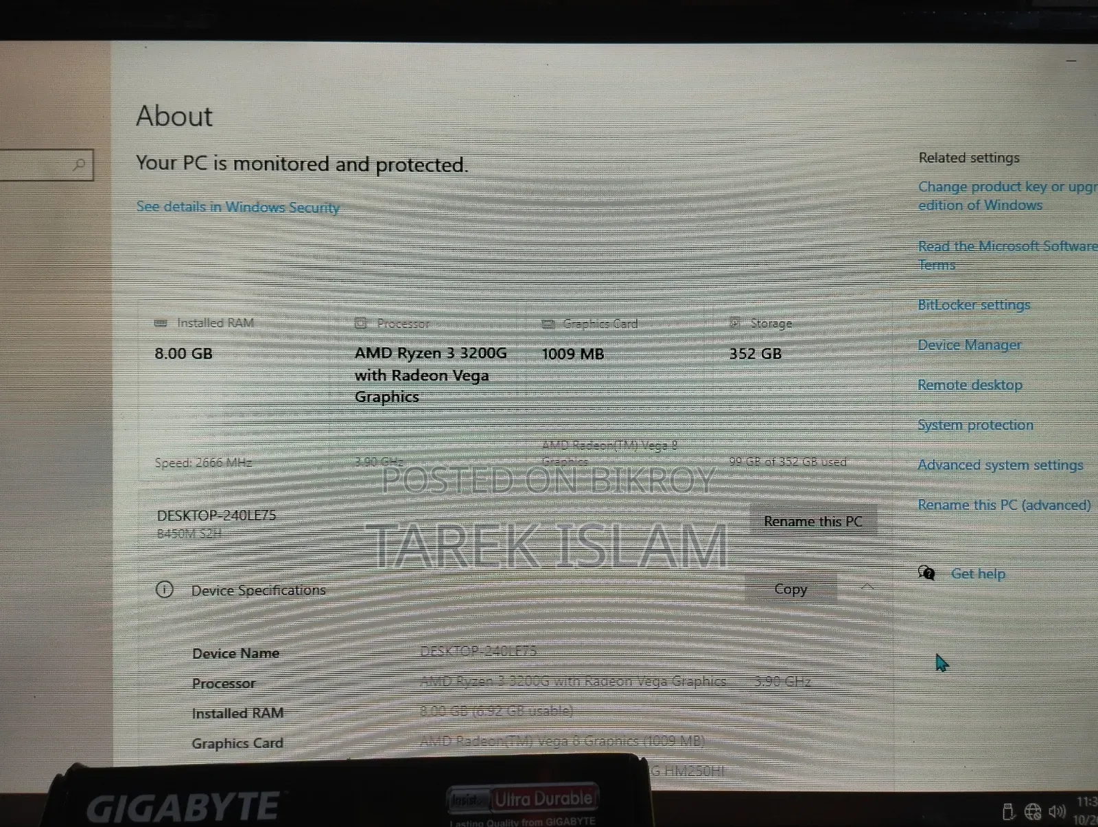 Desktop Computer Gigabyte 8GB AMD SSD 128GB