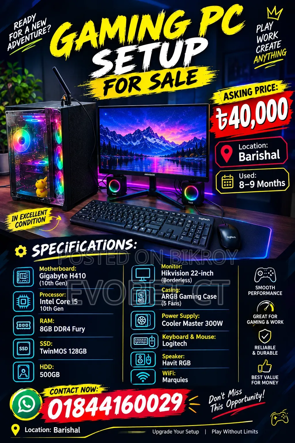 Desktop Computer Microsoft 8GB Intel Core i5 HDD+SSD 500GB
