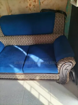 Comfortable 4-Seater(2+2)  Sofa Set - Blue Velvet & Patterned Trim