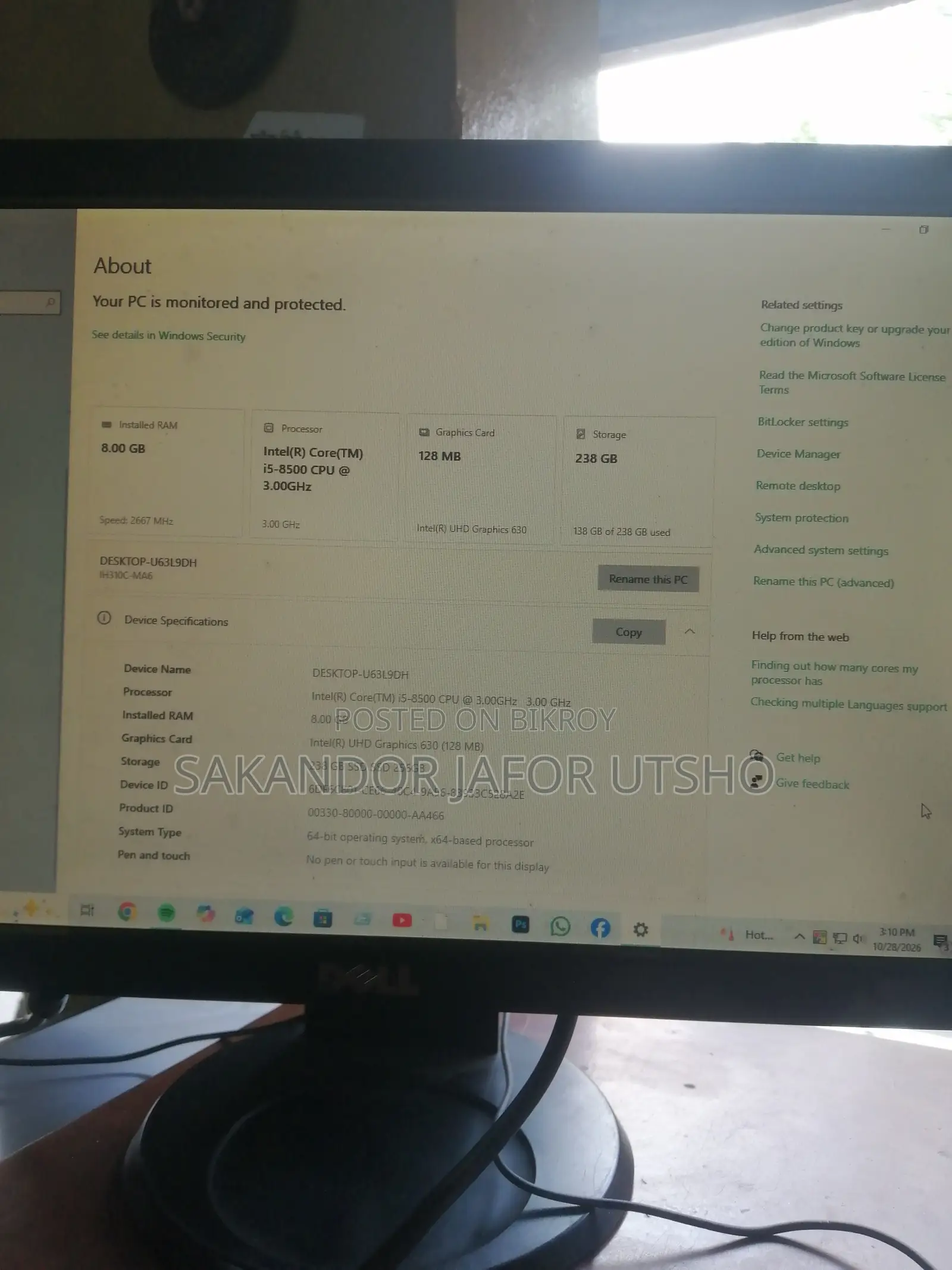 Desktop Computer Microsoft 8GB Intel Core i5 SSD 256GB