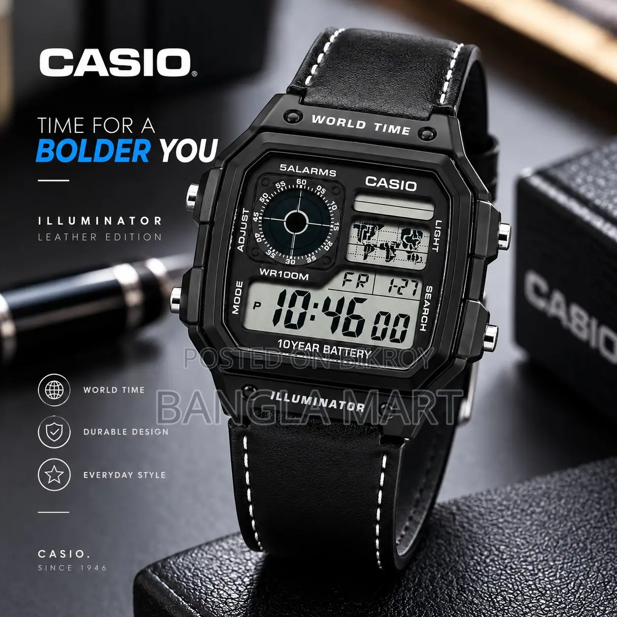 Casio Illuminator Leather Strap Premium Watch