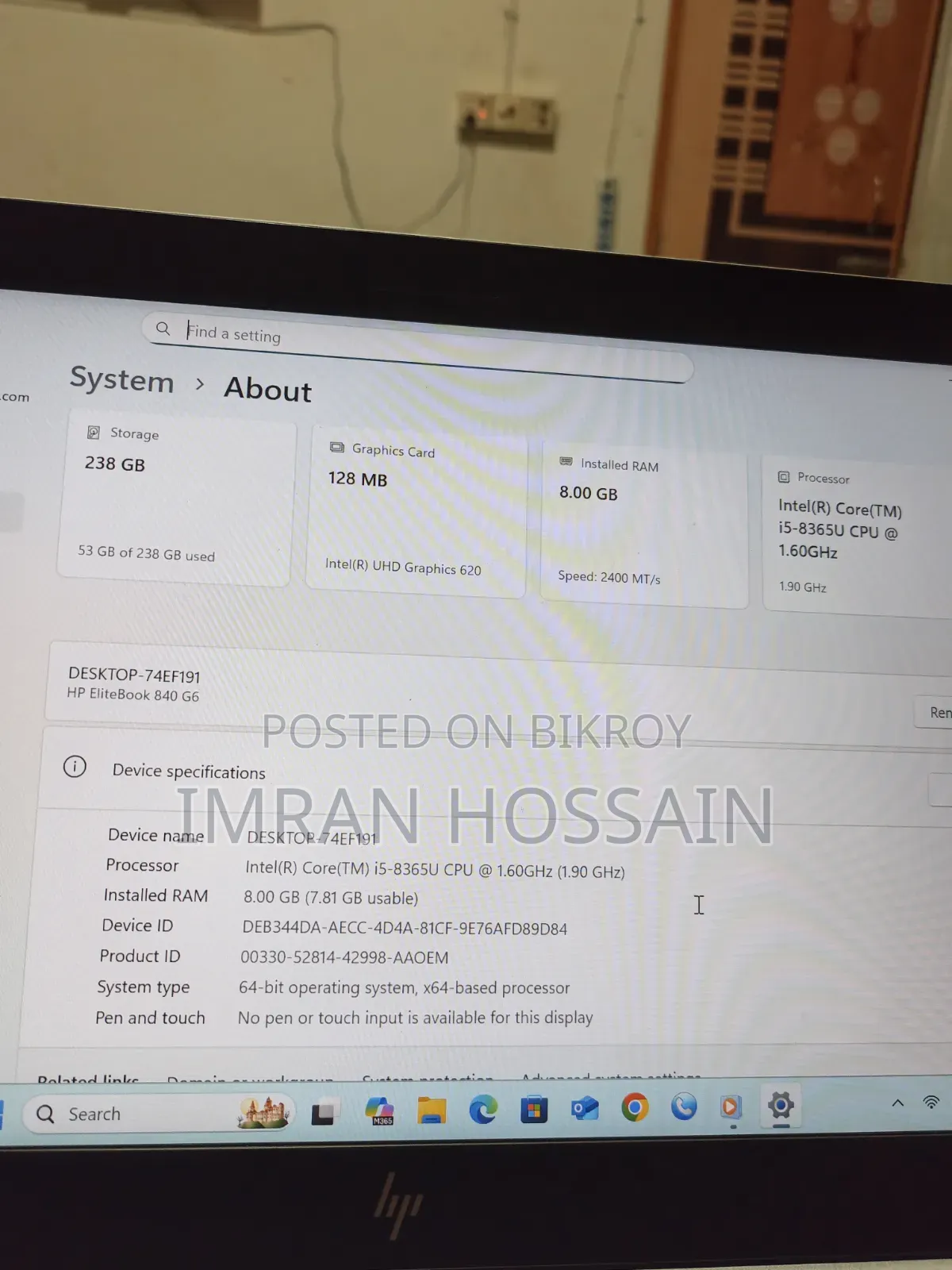 Laptop HP EliteBook 840 G6 8GB Intel Core i5 SSD 256GB