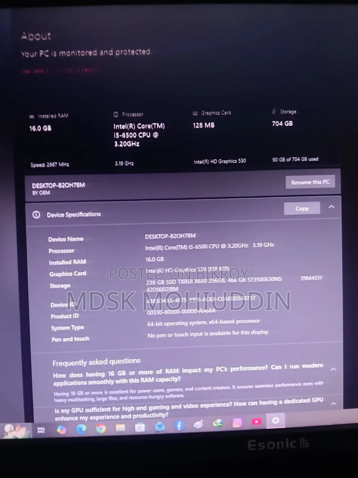 Desktop Computer 16GB RAM Intel Core i5 750GB HDD+SSD