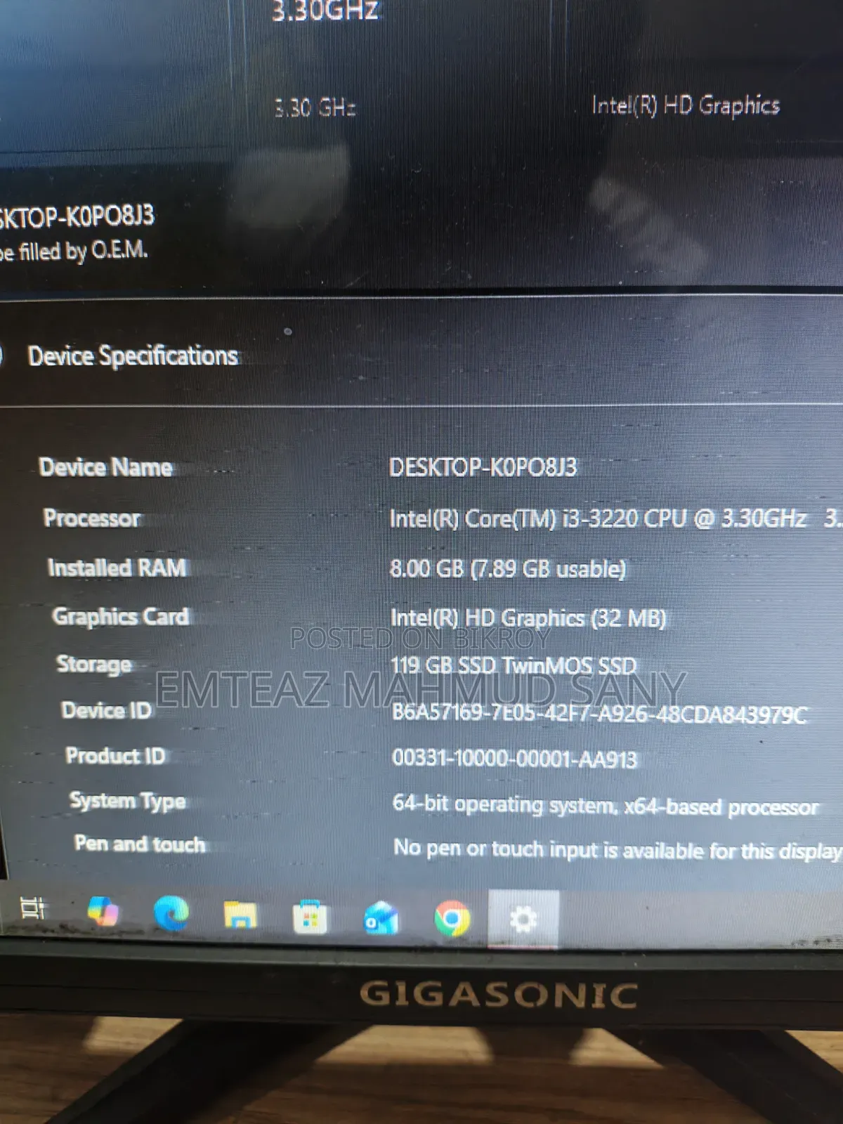 Desktop Computer 3XS Edge Glacier 8GB Intel Core i3 SSD 128GB