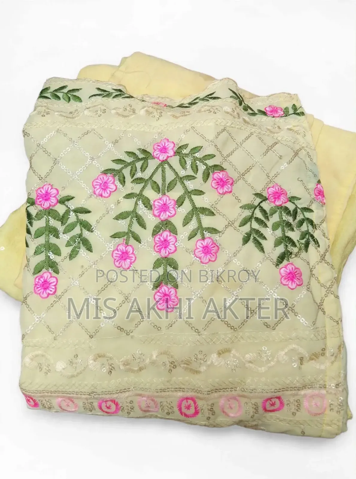 Lemon Color Embroidered Georgette Three-Piece - New