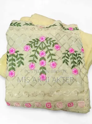Lemon Color Embroidered Georgette Three-Piece - New