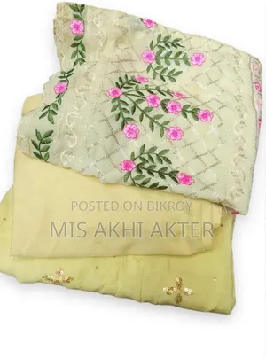 Lemon Color Embroidered Georgette Three-Piece - New