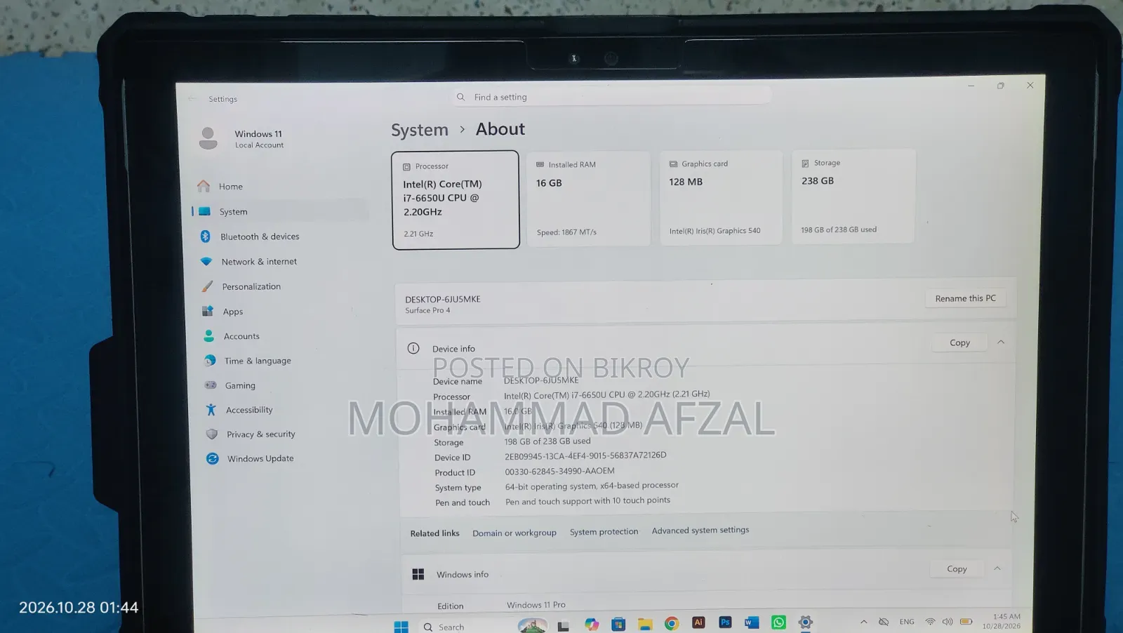 Laptop Microsoft Surface Pro 4 16GB Intel Core i7 SSD 256GB